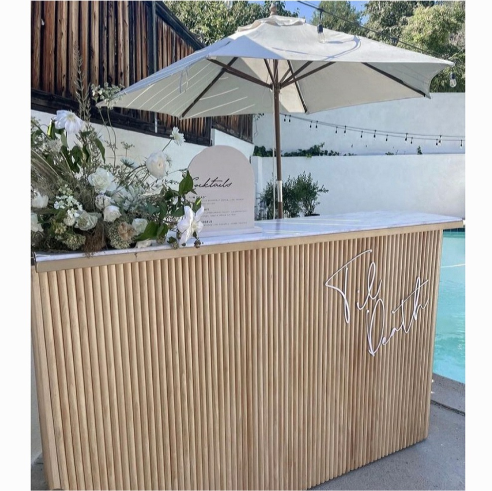 Paneled Wood Bar + Tassle Umbrella